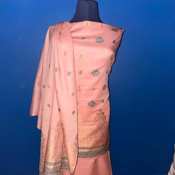 Soft Peach pink colored unstitched suit