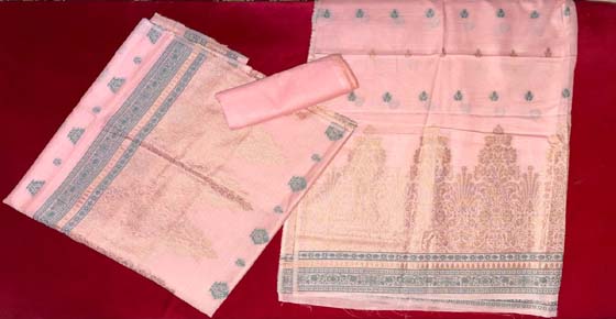 Soft Peach pink colored unstitched suit