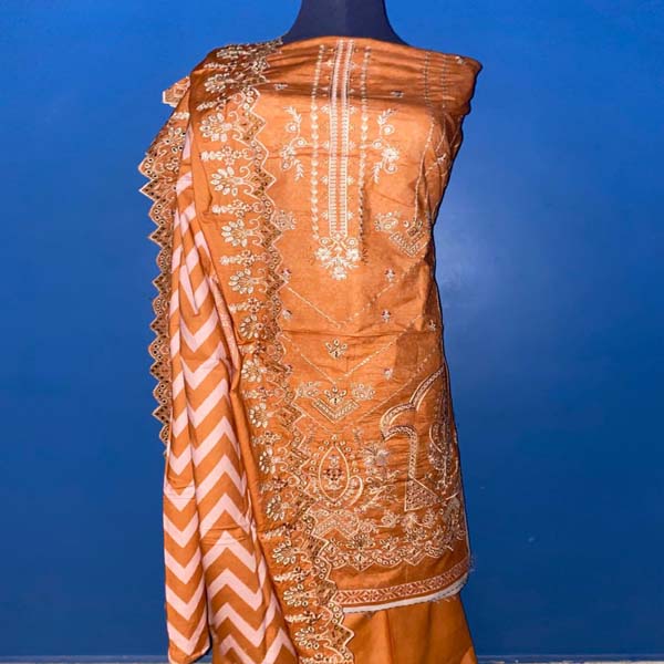 Rust orange / terracotta Embroidered ( unstitched suit )