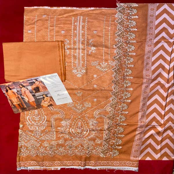 Rust orange / terracotta Embroidered ( unstitched suit )