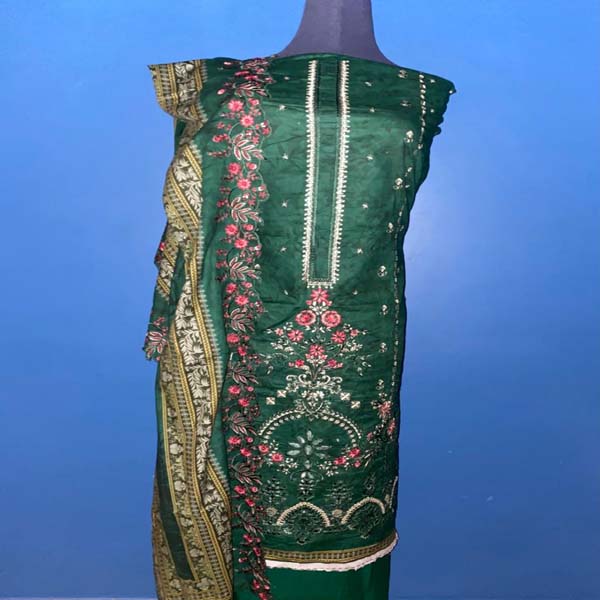 Bottle green Heavy Embroidery ( unstitched suit )