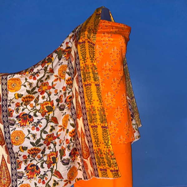 Solid vibrant orange / Narangi ( Block print unstitched suit )