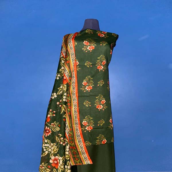 Dark forest green ( Block print unstitched suit )