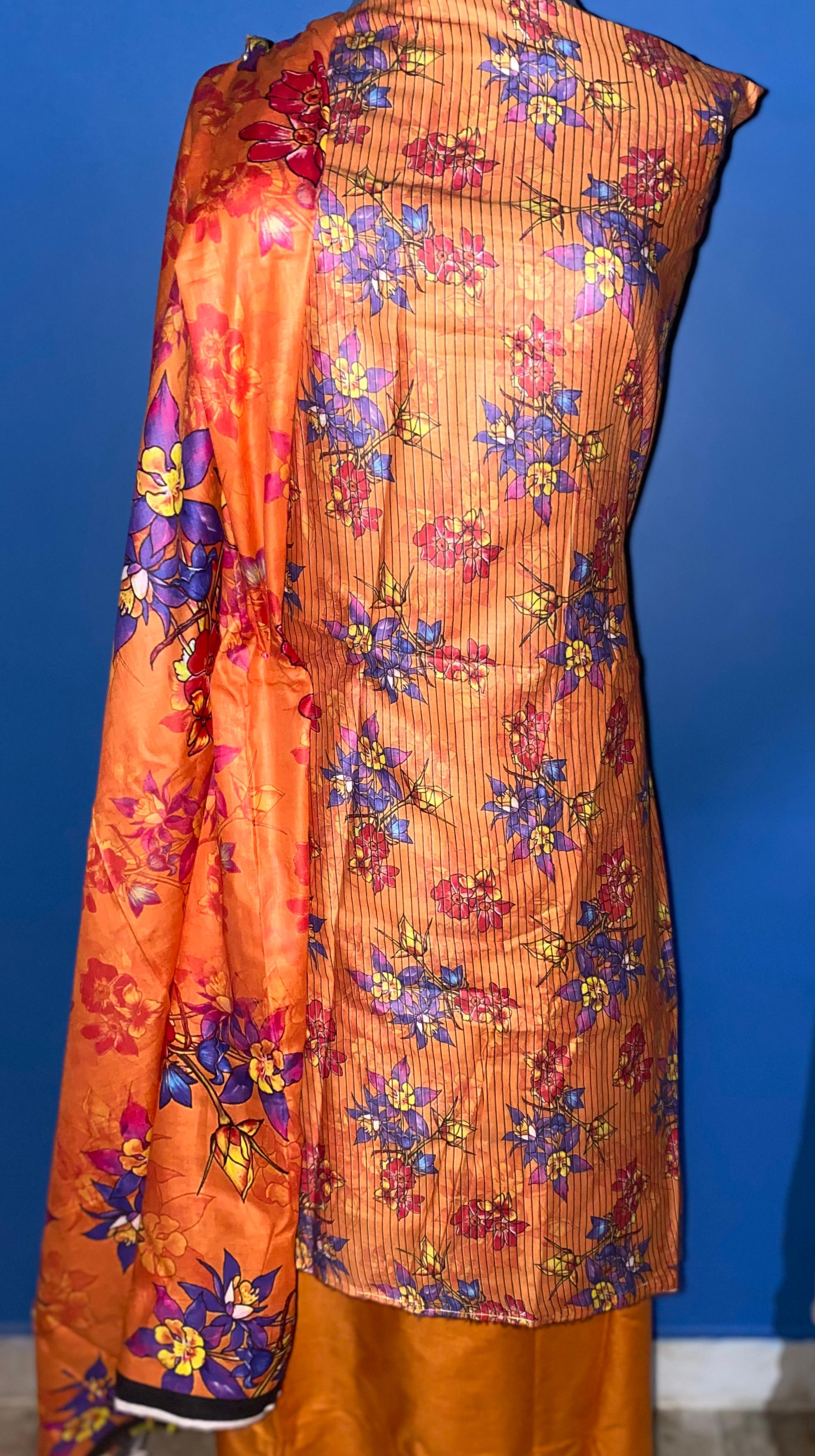 Multicolor printed unstitched suit 