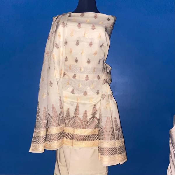 Off-white + brown butti ( unstitched suit )