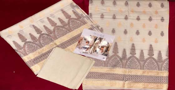 Off-white + brown butti ( unstitched suit )
